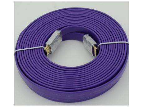 Кабель HDMI 10.0м Ver.1.4 FLAT Purple jack позолоченные контакты плоский