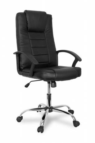 Кресло руководителя COLLEGE BX-3375 Черный, экокожа, 120кг, твердые подлокотники, хромированная крестовина, высота спинки 61см, (ШxГxВ)см 60x68x118