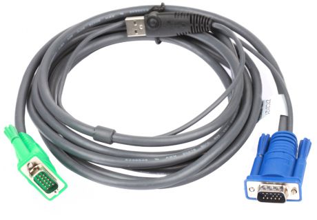 Шнур, мон+клав+мышь USB ATEN, SPHD15=)HD DB15+USB A-Тип, Male-2xMale, 8+4 проводов, опрессованный, 3 метр., черный, (2L-5203U)