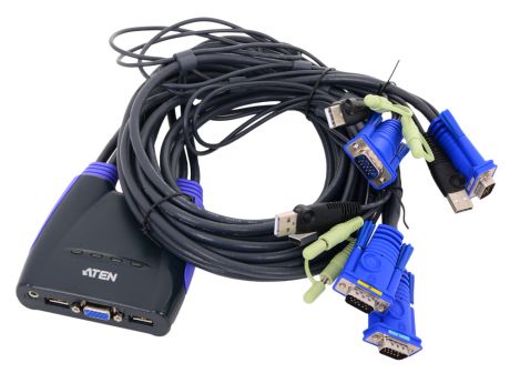 Переключатель KVM ATEN (CS64UZ-AT) KVM+Audio, 1 user USB+VGA =) 4 cpu USB+VGA, со встр.шнурами USB 4x1.2м., 2048x1536, настол., исп.стандарт.шнуры,