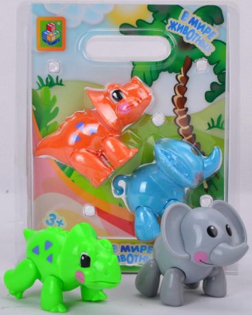 1toy "В мире животных" игровой набор из 2 шт (слон и носорог / динозавр), 2 вида в ас-те