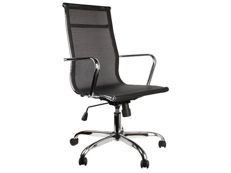Кресло руководителя COLLEGE H-966F-1 Чёрный, сетчатая ткань, крестовина/подлокотники-хром. металл, до 120кг, спинка 57см, ширина 45см, глубина 40см