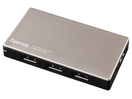 Концентратор USB Hama H-54544 4 порта USB3.0 черно-серебристый + блок питания 5Гбит/сек