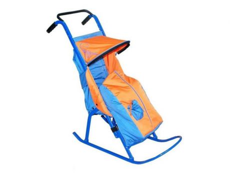 Санки-коляска — Снегурочка 2-Р1 Снежинки до 50 кг сталь голубой оранжевый