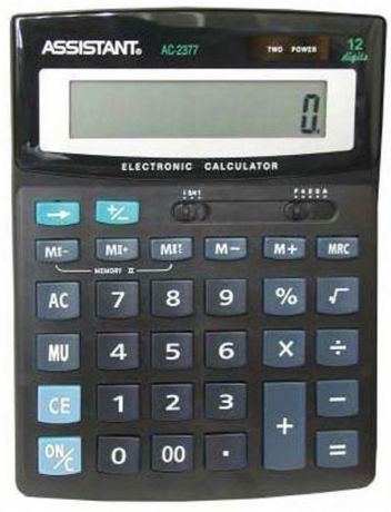 Калькулятор 12-разр., двойное питание, двойная память, черный пластик, разм. 195х149х47,5 мм AC-2377