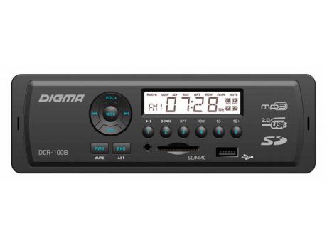 Автомагнитола Digma DCR-100B USB MP3 FM 1DIN 4x45Вт черный