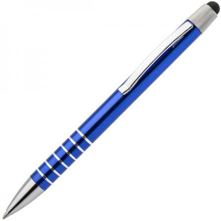 Авторучка шариковая, 1,0мм, синий мет. корпус, серебристые детали, со стилусом, синие чернила