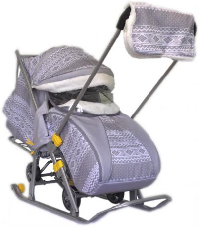 Санки-коляска SNOW GALAXY LUXE Финляндия серая на больших мягких колесах+сумка+муфта
