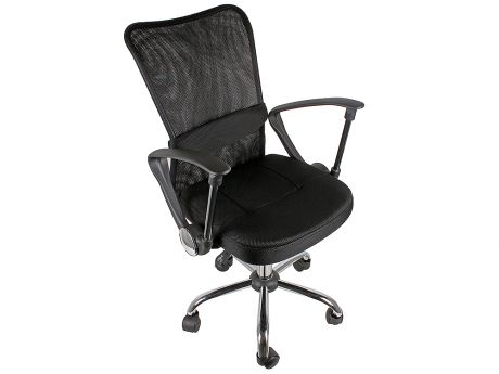 Кресло офисное COLLEGE H-298FA-1 Черный, ткань, сетчатый акрил, 80 кг, крестовина хром, подлокотники черный пластик. (ШxГxВ), см 51x54x90-100