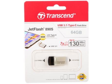 USB флешка Transcend Jetflash 890 Black/silver (TS64GJF890S) USB 3.1/USB Type-C