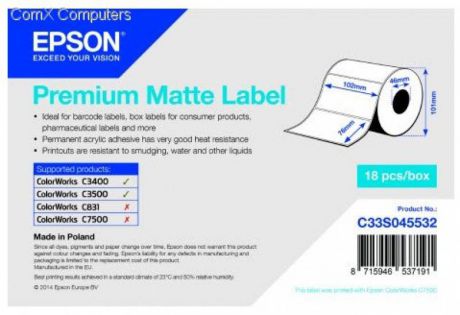 Бумага Epson Premium Matte Label 102x76мм C33S045532