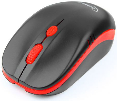 Мышь беспроводная Gembird MUSW-350, черный/красный, встроенный аккумулятор, 3кнопки+колесо-кнопка, 2.4ГГц, 1600 dpi
