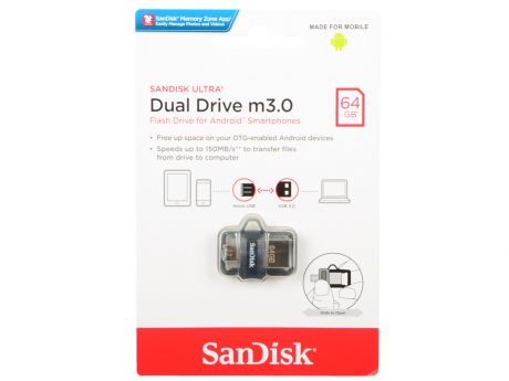 USB флешка SanDisk Ultra Dual 64GB Black (SDDD3-064G-G46) USB 3.0, microUSB