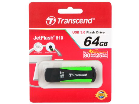USB флешка Transcend Jetflash 810 64GB Black Green (TS64GJF810) USB 3.0 / 75 МБ/сек / 12 МБ/сек