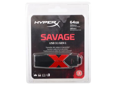 USB флешка Kingston HX Savage 64GB Black (HXS3/64GB) USB 3.1 / 350 МБ/cек / 180 МБ/cек
