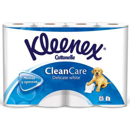 Бумага туалетная Kleenex Clean Care Delicate white 12 шт 2-ух слойная растворяются в воде 9450012