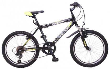 Велосипед горный Top Gear Parcours 210 диаметр колес: 20", размер рамы: 14", 6 скоростей, черный/желтый, ВМЗ20063