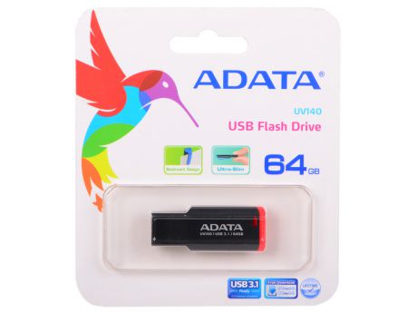 USB флешка A-Data UV140 64GB Black Red (AUV140-64G-RKD) USB 3.0 / 90 МБ/cек / 40 МБ/cек