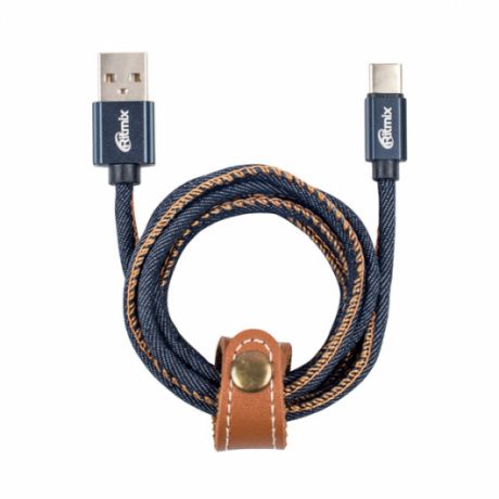 Кабель USB Type-C-USB RITMIX RCC-437 Blue Jeans,1м, 2А, оплетка из джинсовой ткани