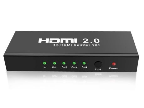 Разветвитель HDMI 4K Splitter ORIENT HSP0104HL-2.0, 1->4, HDMI 2.0/3D, UHDTV 4K/ 60Hz (3840x2160)/HDTV1080p, HDCP2.2, EDID управление, внешний БП 5В/2