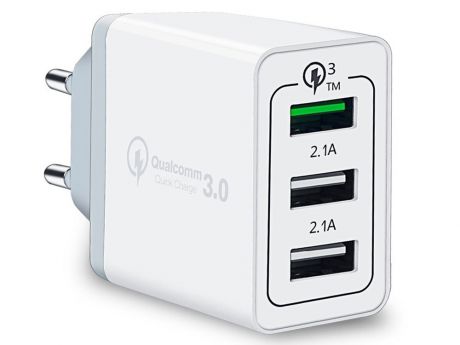 Зарядное устройство/адаптер питания USB от эл.сети ORIENT QC-12V3W Quick Charge 3.0, 3 x USB: QC выход - 5В,3.0A или 9В,1.67А или 12В,1.25А; Белый