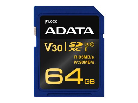 Карта памяти 64GB ADATA Premier Pro SDXC UHS-I U3 Class 10 (V30G) 95/90MB/s