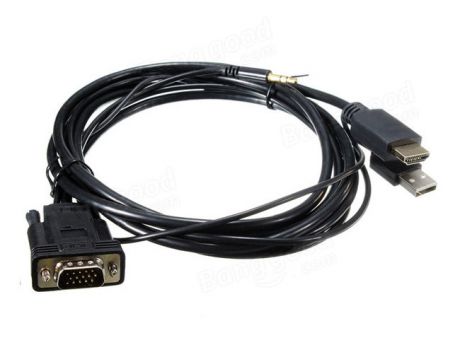 ORIENT C700, Кабель-адаптер HDMI M -> VGA 15M + Audio jack 3.5мм (штекер), с кабелем дополнительного питания от USB порта, длина 1 метр, черный