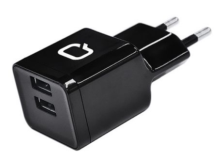 Сетевое зарядное устройство Qumo Energy (Charger 0005), 2 USB, 2.1A, Apple cable, черный