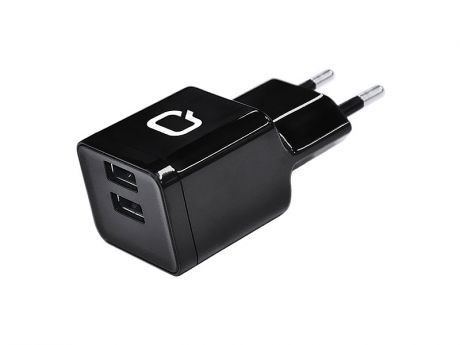 Сетевое зарядное устройство Qumo Energy (Charger 0006), 2 USB, 2.1A, Micro USB cable, черный