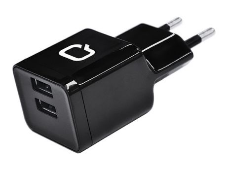 Сетевое зарядное устройство Qumo Energy (Charger 0063), 2 USB, 3.1A, Apple 8 pin cable, черный