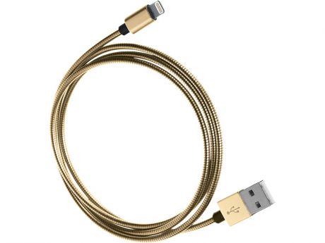 Кабель Qumo, MFI С48, USB-Apple 8 pin, 1м, 5В, 2,4A, 12Вт, опл. металл. пружинка, кон. металл, золотой