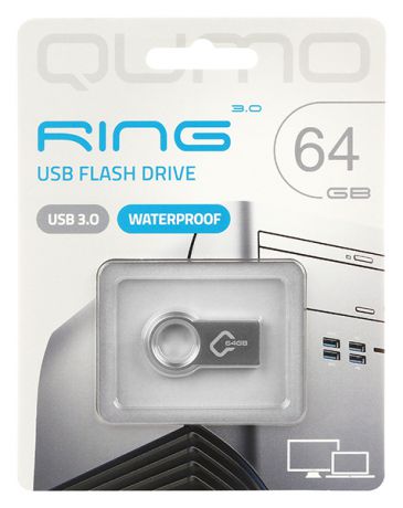 Внешний накопитель 64GB USB Drive <USB 3.0> Qumo Ring цвет корпуса металлик (QM64GUD3-Ring)