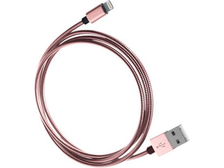 Кабель Qumo, MFI С48, USB-Apple 8 pin, 1м, 5В, 2,4A, 12Вт, опл. металл. пружинка, кон. металл, розовое золото