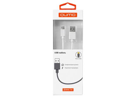 Кабель Qumo, USB-Micro USB, 1м, 5В, 2А, 10Вт, опл. PVC, кон. PVC, круглый, белый