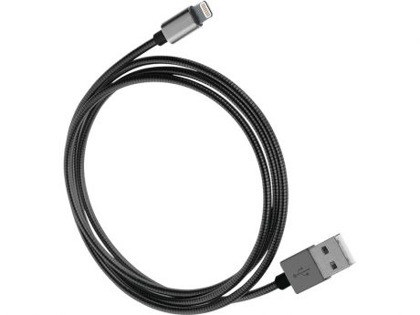 Кабель Qumo, MFI С48, USB-Apple 8 pin, 1м, 5В, 2,4A, 12Вт, опл. металл. пружинка, кон. металл, темно-серый