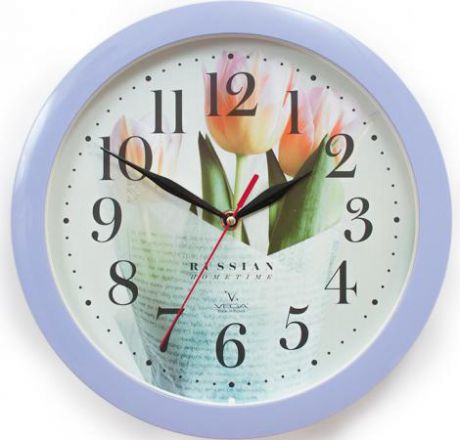 Часы настенные Вега П1-13/7-278 Сиреневые тюльпаны рисунок