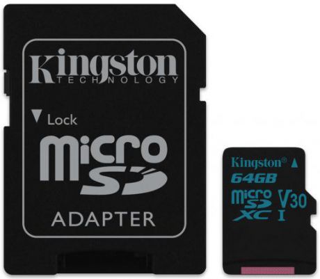 Карта памяти MicroSDXC 64GB Kingston Class UHS-I U3 V30 Canvas Go + адаптер [SDCG2/64GB]