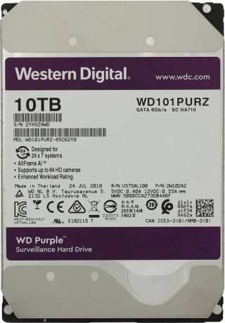 Жесткий диск WD Purple WD101PURZ 10TB SATA III/3.5"/7200 rpm/256MB