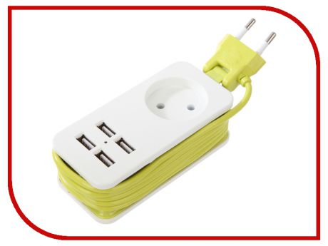 Удлинитель Uniel Travel 1 Socket 2 USB 1.5m White-Green S-CT1-1.5U