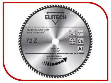 Диск Elitech 1820.067300 пильный 210x30x2.4mm 72 зуба