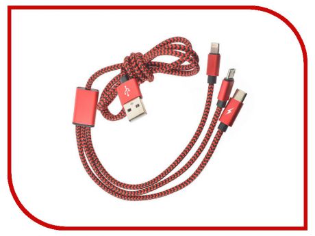 Аксессуар Robiton P12 Multicord Micro-USB Type-C + Lightning 8pin 1m Red 15191