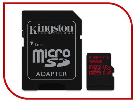 Карта памяти 32Gb - Kingston MicroSDHC U3 UHS-I V30 A1 Canvas React SDCR/32GB с переходником под SD