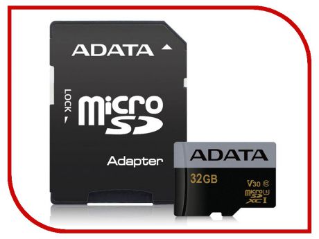 Карта памяти 32Gb - A-Data Premier - Micro Secure Digital HC Class 10 UHS-I U3 AUSDH32GUI3V30G-RA1