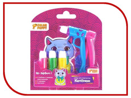 Набор для лепки Color Puppy Котенок - жидким пластилином 4 цвета + пистолет 95335