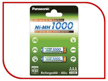 Аккумулятор AAA - Panasonic 1000 mAh Ni-MH (2 штуки) 2BPBK-4HGAE/2BE