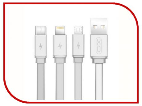 Аксессуар XO 3в1 USB - Lightning/MicroUSB/Type-C White NB18