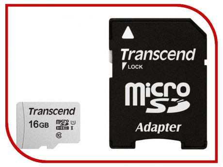Карта памяти 16Gb - Transcend 300S MicroSDHC Class 10 UHS-I TS16GUSD300S-A