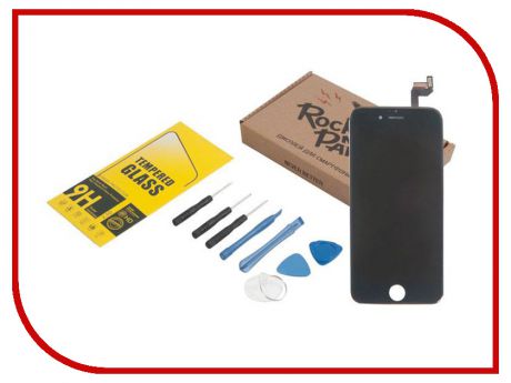Комплект для самостоятельного ремонта телефона RocknParts Дисплей дня iPhone 6S Black +защитное стекло+набор инструментов+пошаговая инструкция 646351