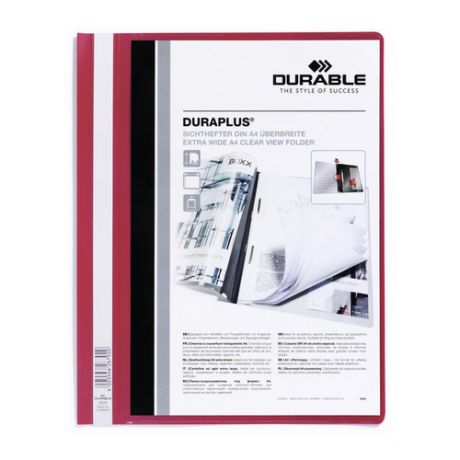 Папка-скоросшиватель Durable Duraplus 2579-03 A4+ прозрач.верх.лист карман красный 25 шт./кор.