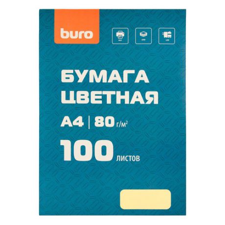 Бумага Buro A4/80г/м2/100л./желтый пастель матовое общего назначения(офисная) 20 шт./кор.